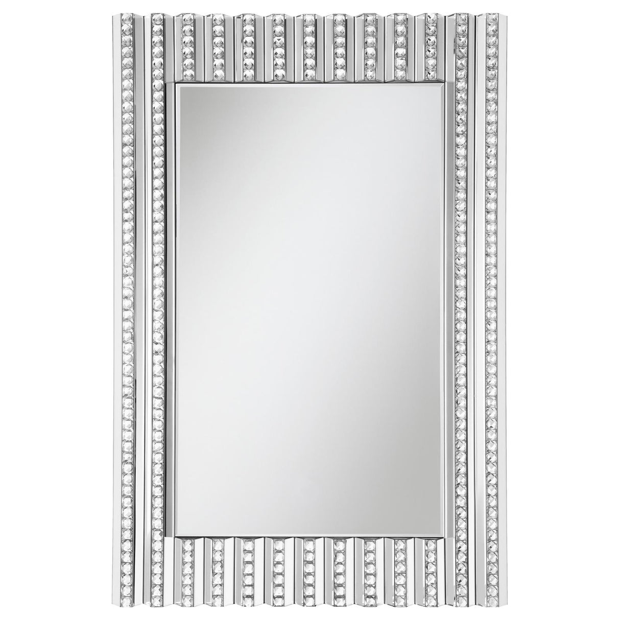 Aideen Silver Rectangular Wall Mirror with Vertical Stripes of Faux Crystals from Coaster - Luna Furniture