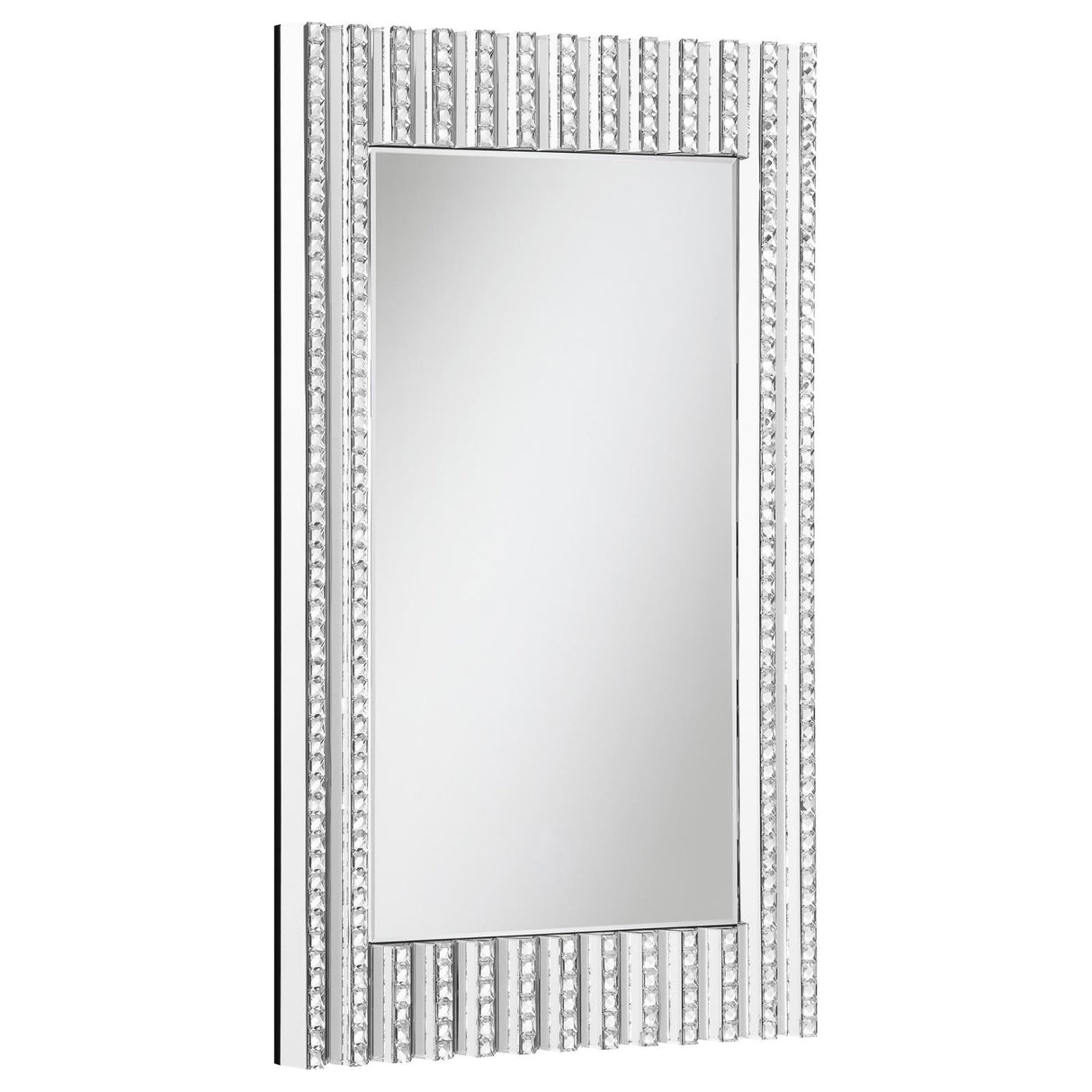 Aideen Silver Rectangular Wall Mirror with Vertical Stripes of Faux Crystals from Coaster - Luna Furniture