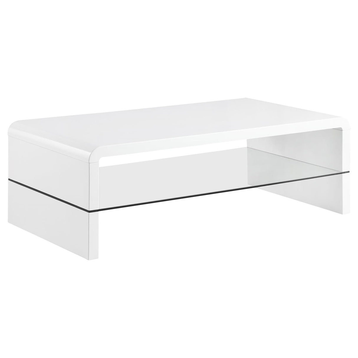 Airell White High Gloss Rectangular Coffee Table with Glass Shelf from Coaster - Luna Furniture