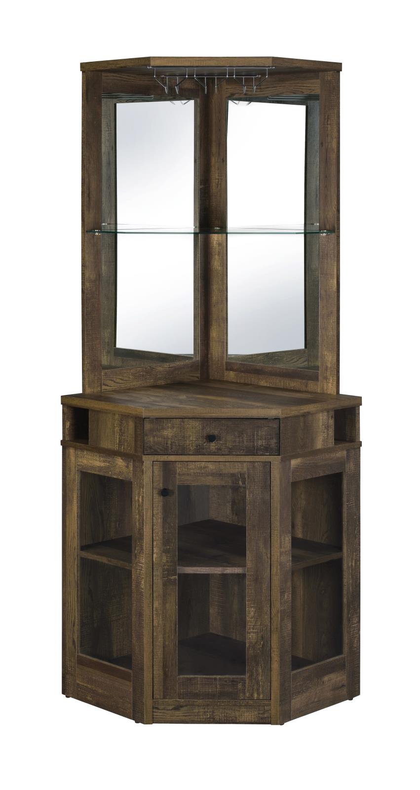Alviso Rustic Oak Corner Bar Cabinet with Stemware Rack from Coaster - Luna Furniture