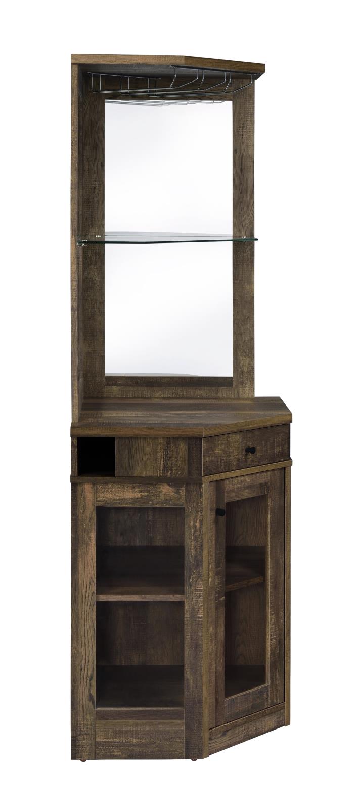 Alviso Rustic Oak Corner Bar Cabinet with Stemware Rack from Coaster - Luna Furniture
