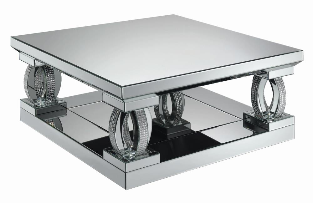 Amalia Clear Mirror Square Coffee Table with Lower Shelf from Coaster - Luna Furniture