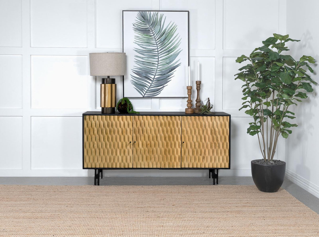 Aminah Natural and Black 3-Door Wooden Accent Cabinet from Coaster - Luna Furniture