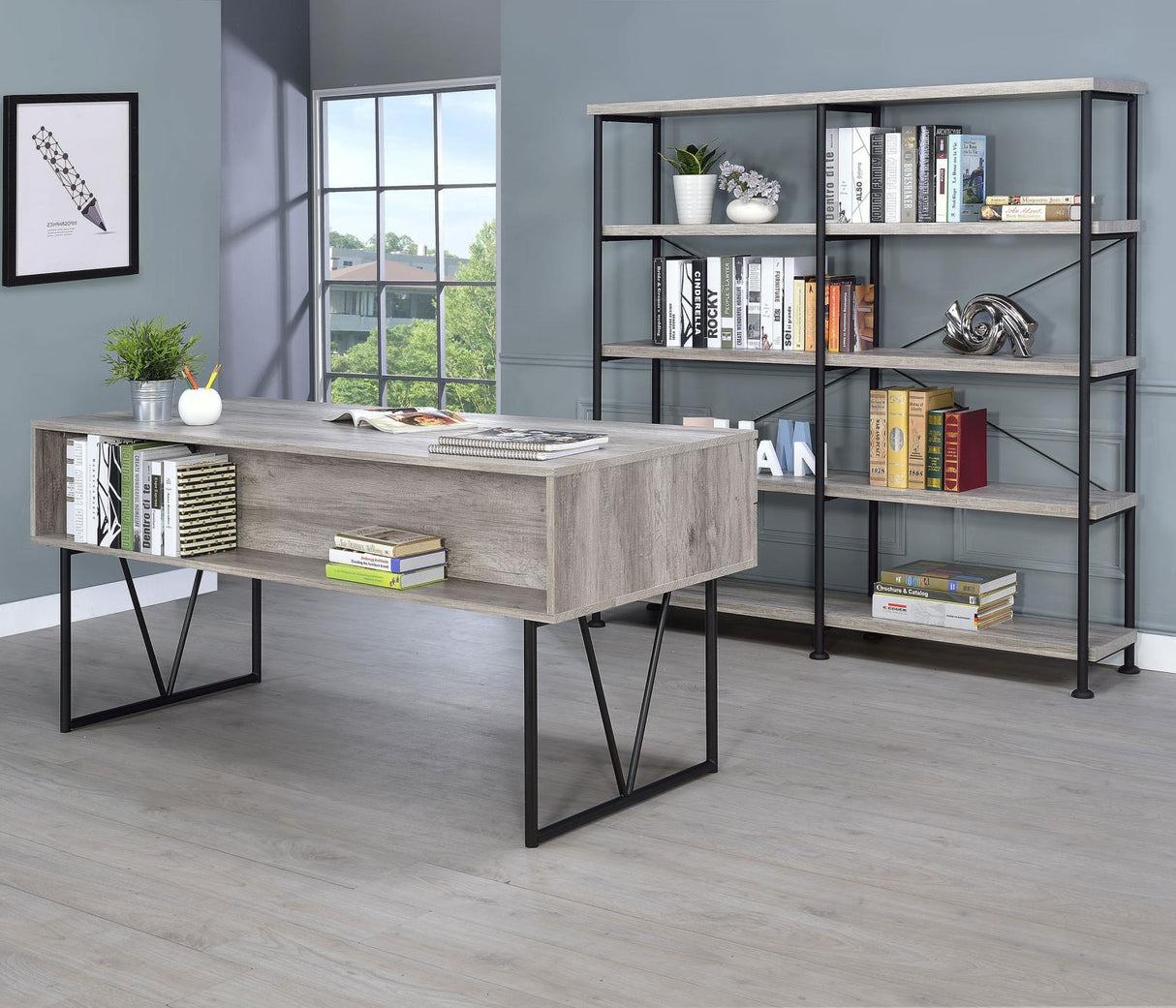 Analiese Gray Driftwood 4-Drawer Writing Desk from Coaster - Luna Furniture
