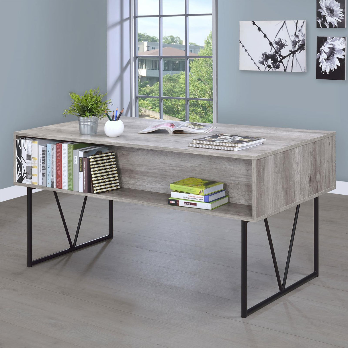 Analiese Gray Driftwood 4-Drawer Writing Desk from Coaster - Luna Furniture
