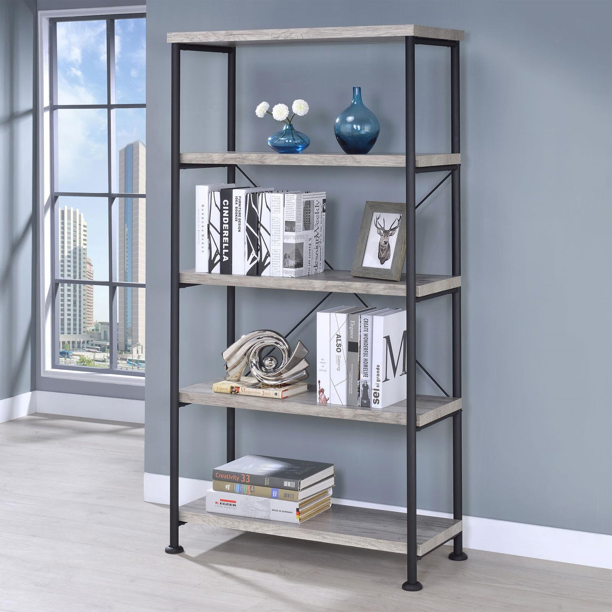 Analiese Gray Driftwood 4-Shelf Bookcase from Coaster - Luna Furniture