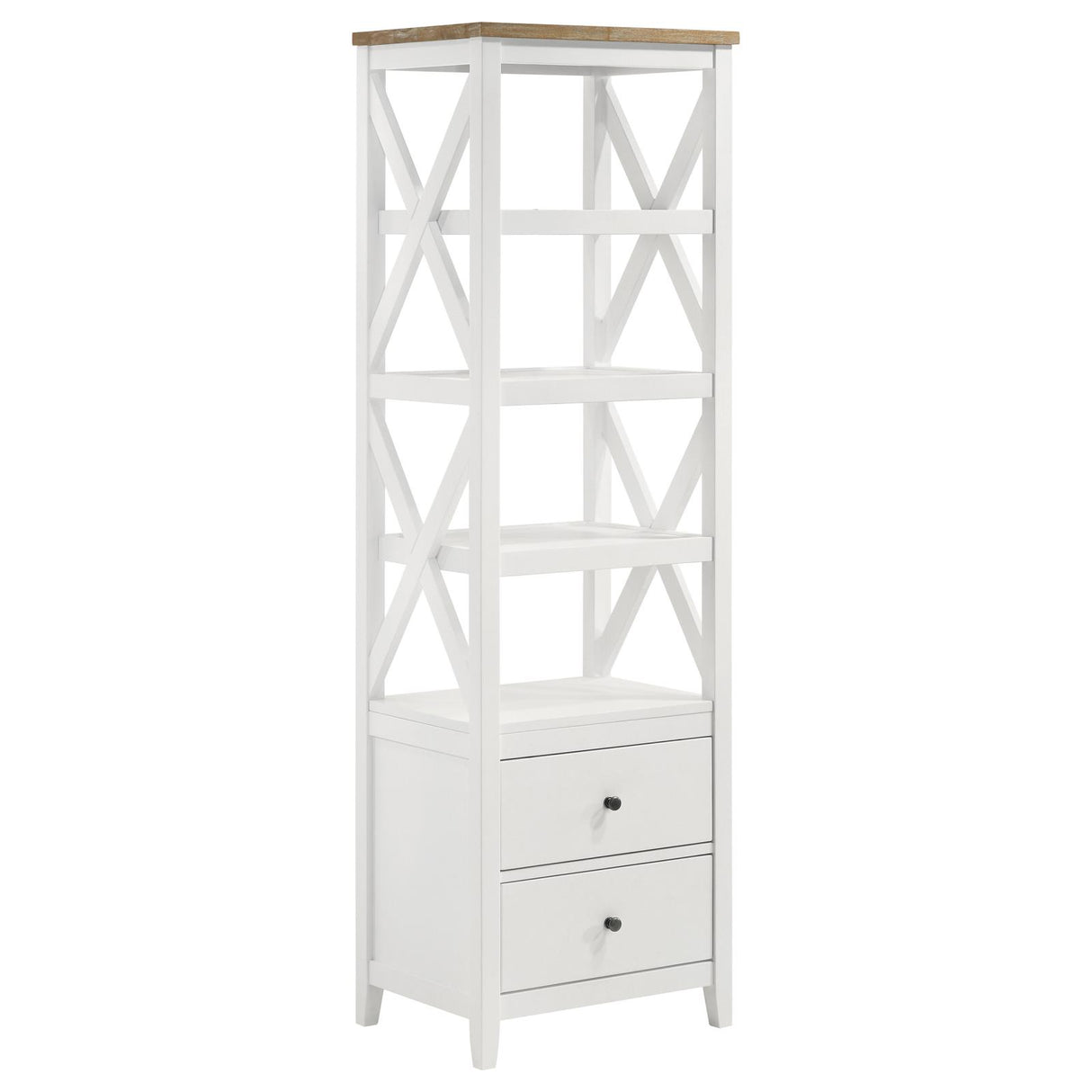 Angela Brown and White 4-Shelf Wooden Media Tower with Drawers from Coaster - Luna Furniture