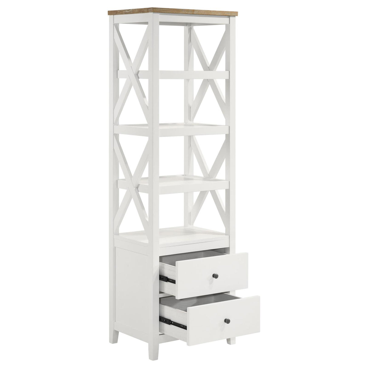Angela Brown and White 4-Shelf Wooden Media Tower with Drawers from Coaster - Luna Furniture
