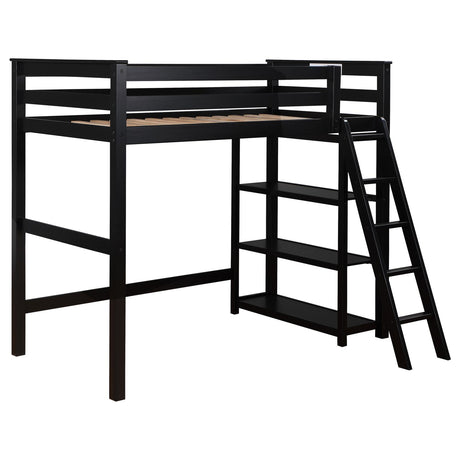 Anica 3-shelf Wood Twin Loft Bed Black - 460084 - Luna Furniture