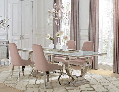 Antoine 5-piece Rectangular Dining Set Chrome and Pink - 108811-S5P - Luna Furniture