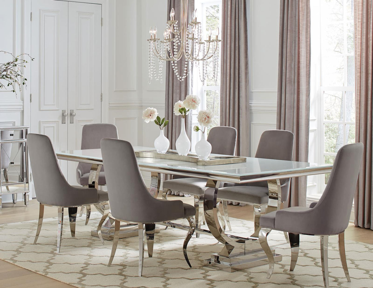 Antoine Chrome and Gray 7-Piece Rectangular Dining Set from Coaster - Luna Furniture