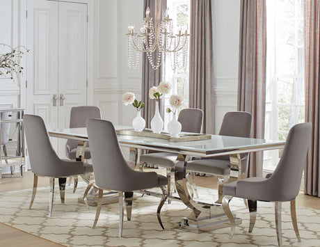 Antoine 7-piece Rectangular Dining Set Chrome and Grey - 108811-S7G - Luna Furniture