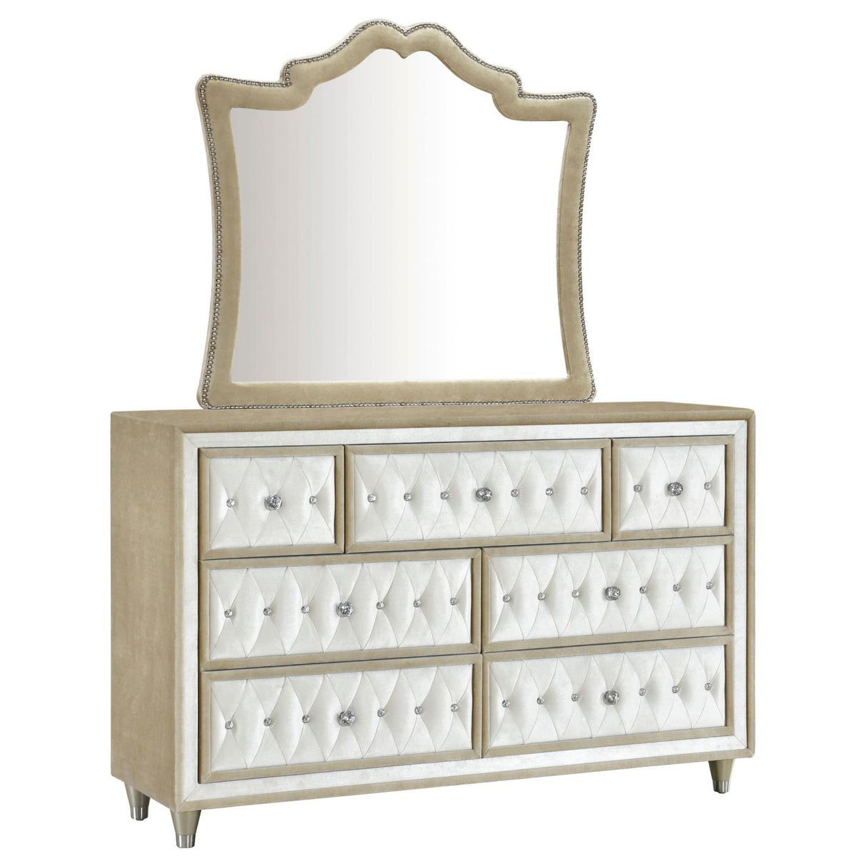 Antonella Ivory and Camel Upholstered 7-Drawer Dresser with Mirror from Coaster - Luna Furniture