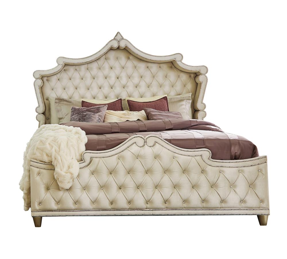 Antonella Ivory and Camel Tufted Upholstered 4-Piece California King Bedroom Set from Coaster - Luna Furniture