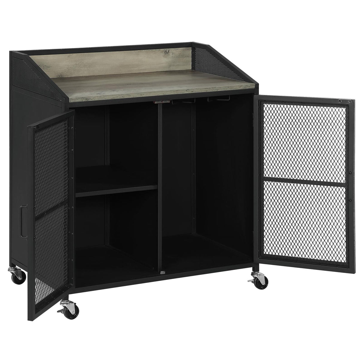 Arlette Gray Wash and Sandy Black Wine Cabinet with Wire Mesh Doors from Coaster - Luna Furniture