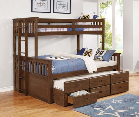Atkin Twin Extra Long over Queen 3-drawer Bunk Bed Weathered Walnut - 461147 - Luna Furniture