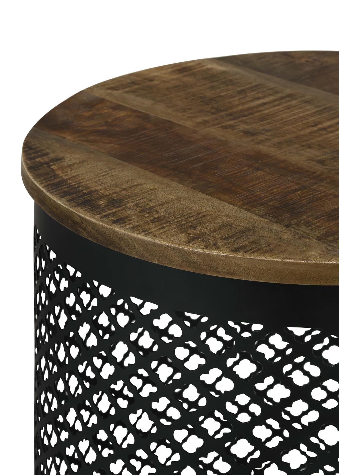 Aurora Natural and Black Round Accent Table with Drum Base from Coaster - Luna Furniture