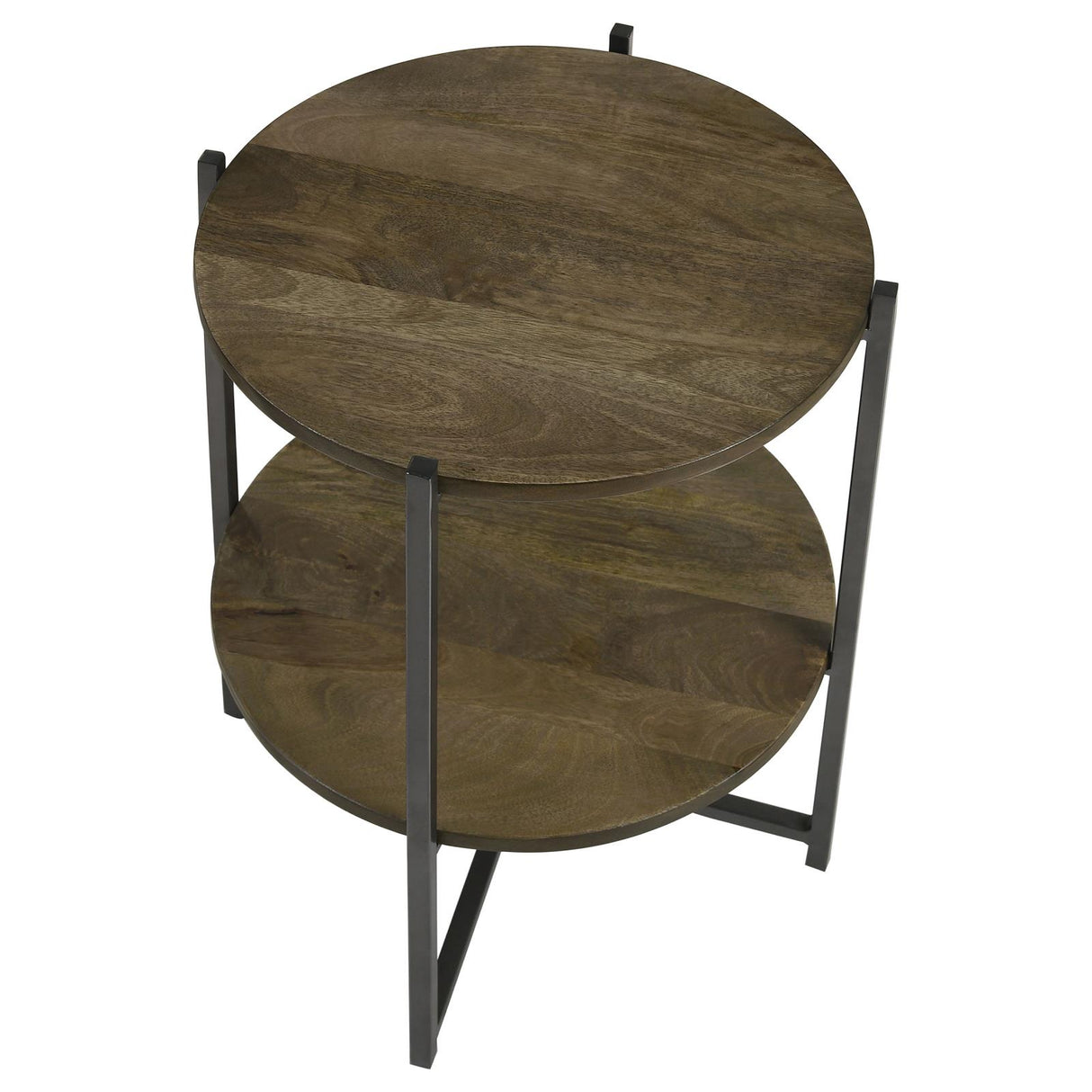 Axel Natural and Gunmetal Round Accent Table with Open Shelf from Coaster - Luna Furniture