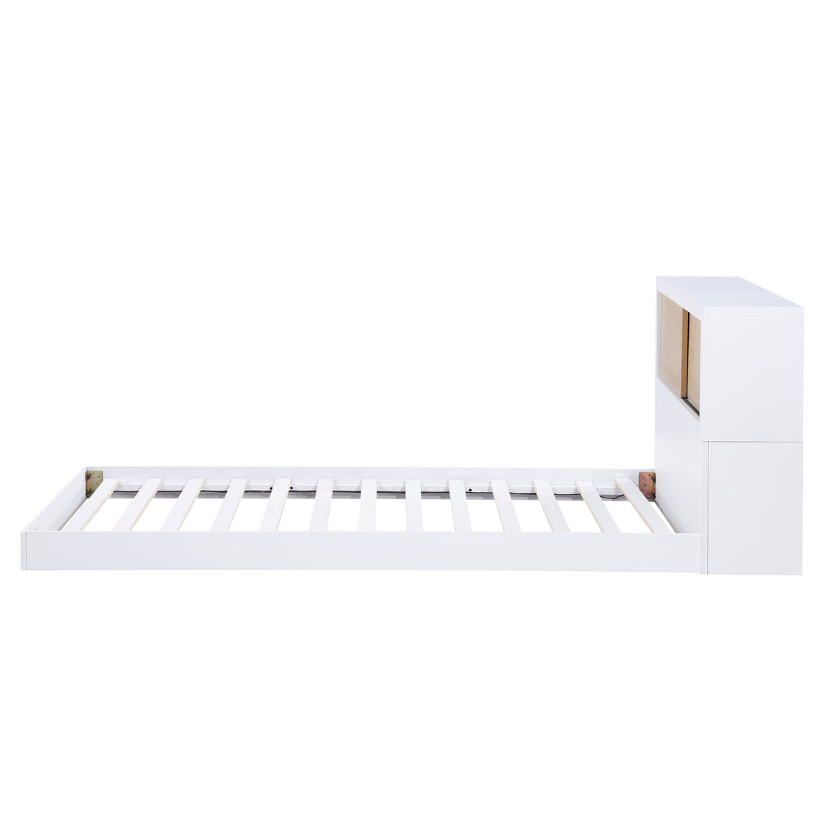 Asker White/Natural Modern Pine Veneer Twin Bed with Bookcase Headboard from Homelegance - Luna Furniture