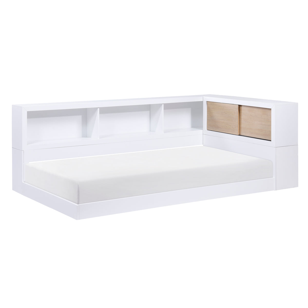 Asker White/Natural Mid-Century Pine Veneer Corner Twin Bed with Bookcase Storage from Homelegance - Luna Furniture