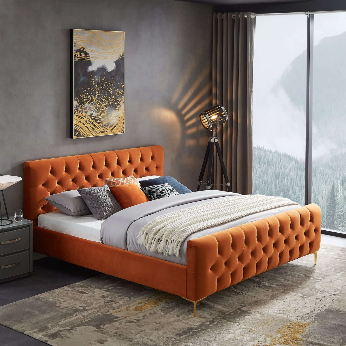 Bailey Velvet Upholstered Platform Bed King / Cognac from Ashcroft Furniture - Luna Furniture