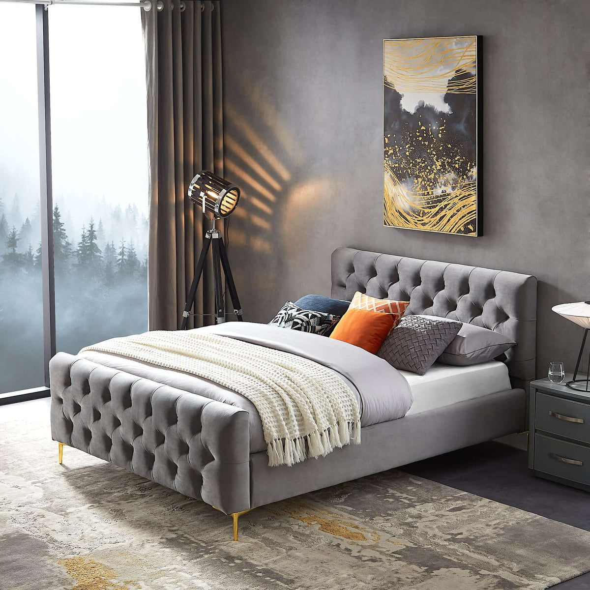 Bailey Velvet Upholstered Platform Bed King / Cognac from Ashcroft Furniture - Luna Furniture