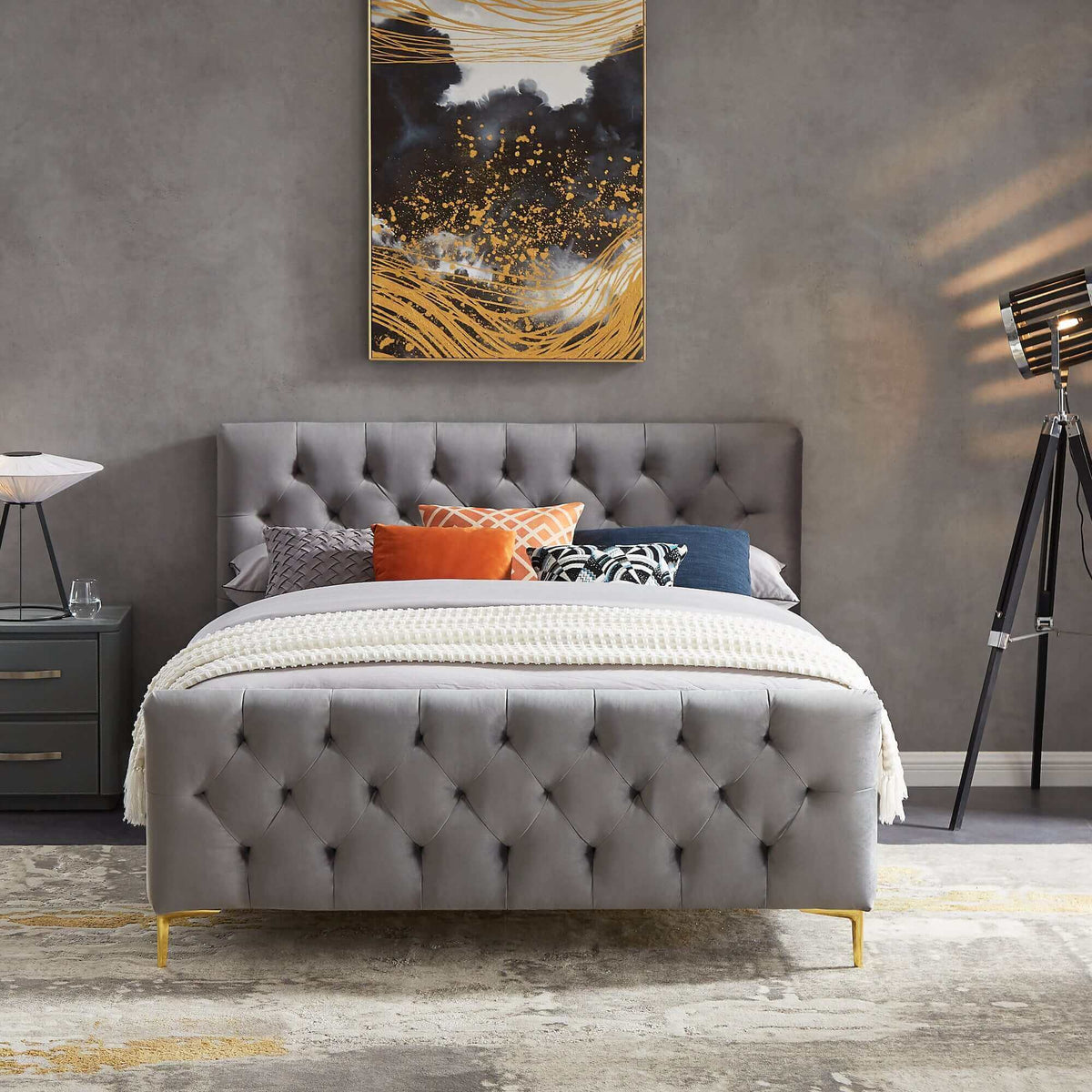 Bailey Velvet Upholstered Platform Bed King / Cognac from Ashcroft Furniture - Luna Furniture