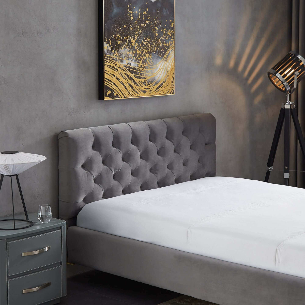 Bailey Velvet Upholstered Platform Bed King / Cognac from Ashcroft Furniture - Luna Furniture