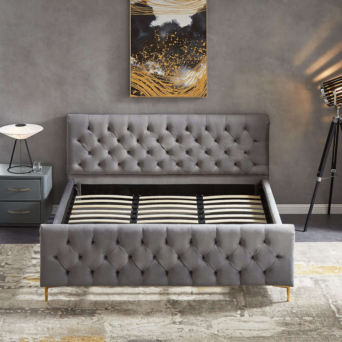 Bailey Velvet Upholstered Platform Bed King / Cognac from Ashcroft Furniture - Luna Furniture