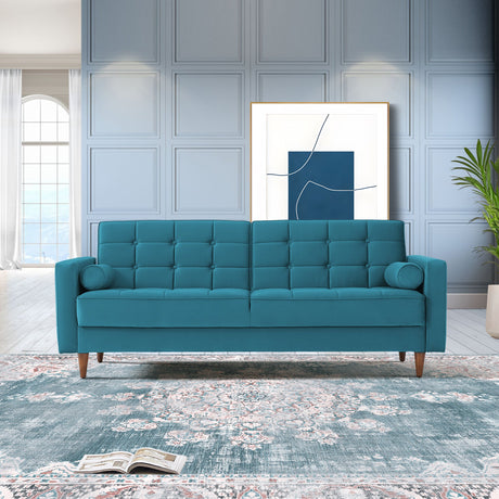 Baneton  Mid-Century Modern Teal Velvet Sleeper Sofa - AFC00387 - Luna Furniture