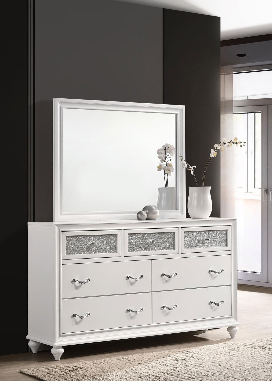 Barzini White 7-Drawer Dresser with Mirror from Coaster - Luna Furniture