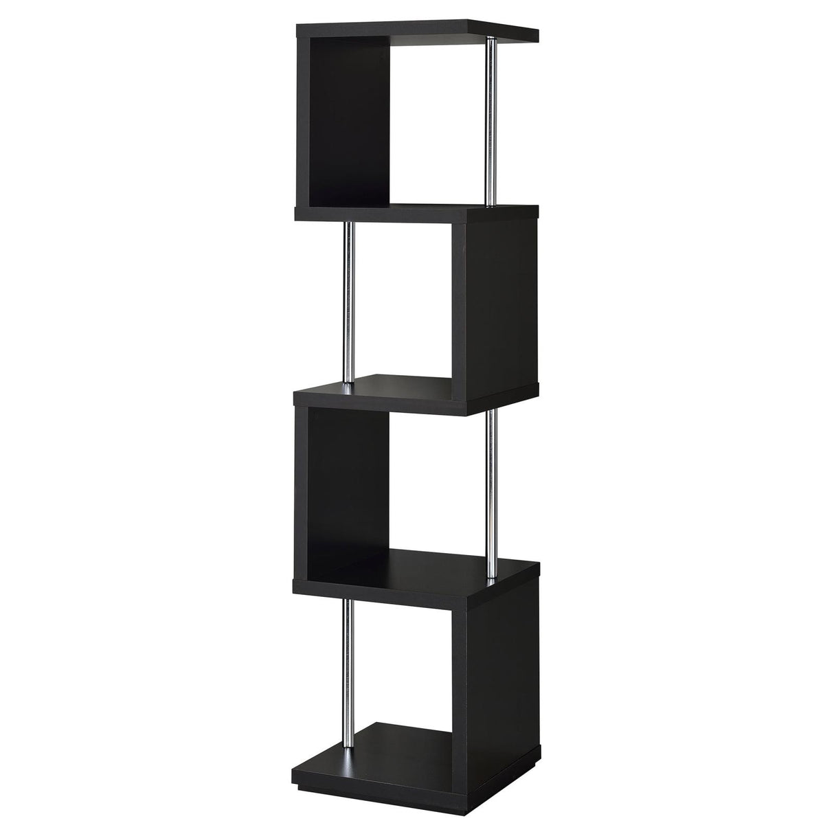 Baxter Black and Chrome 4-Shelf Bookcase from Coaster - Luna Furniture