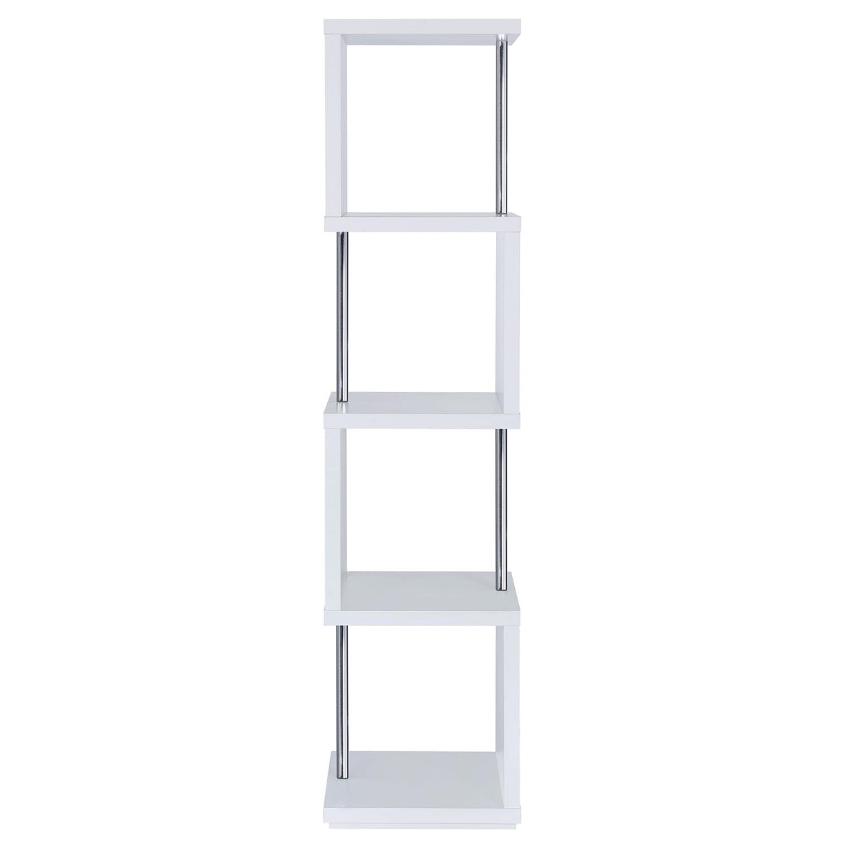 Baxter White and Chrome 4-Shelf Bookcase from Coaster - Luna Furniture