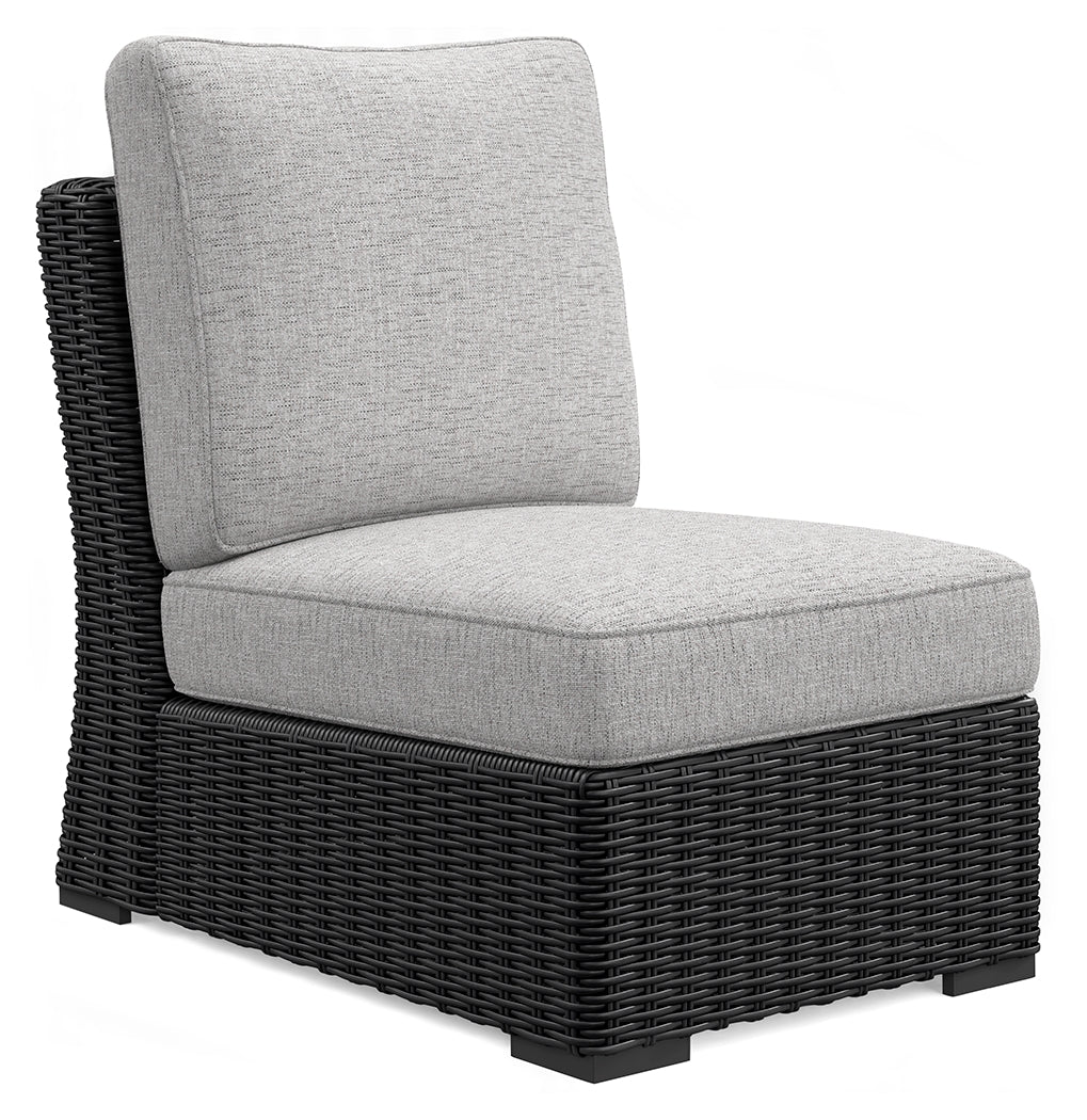Beachcroft Black/Light Gray Outdoor Armless Chair with Cushion from Ashley - Luna Furniture