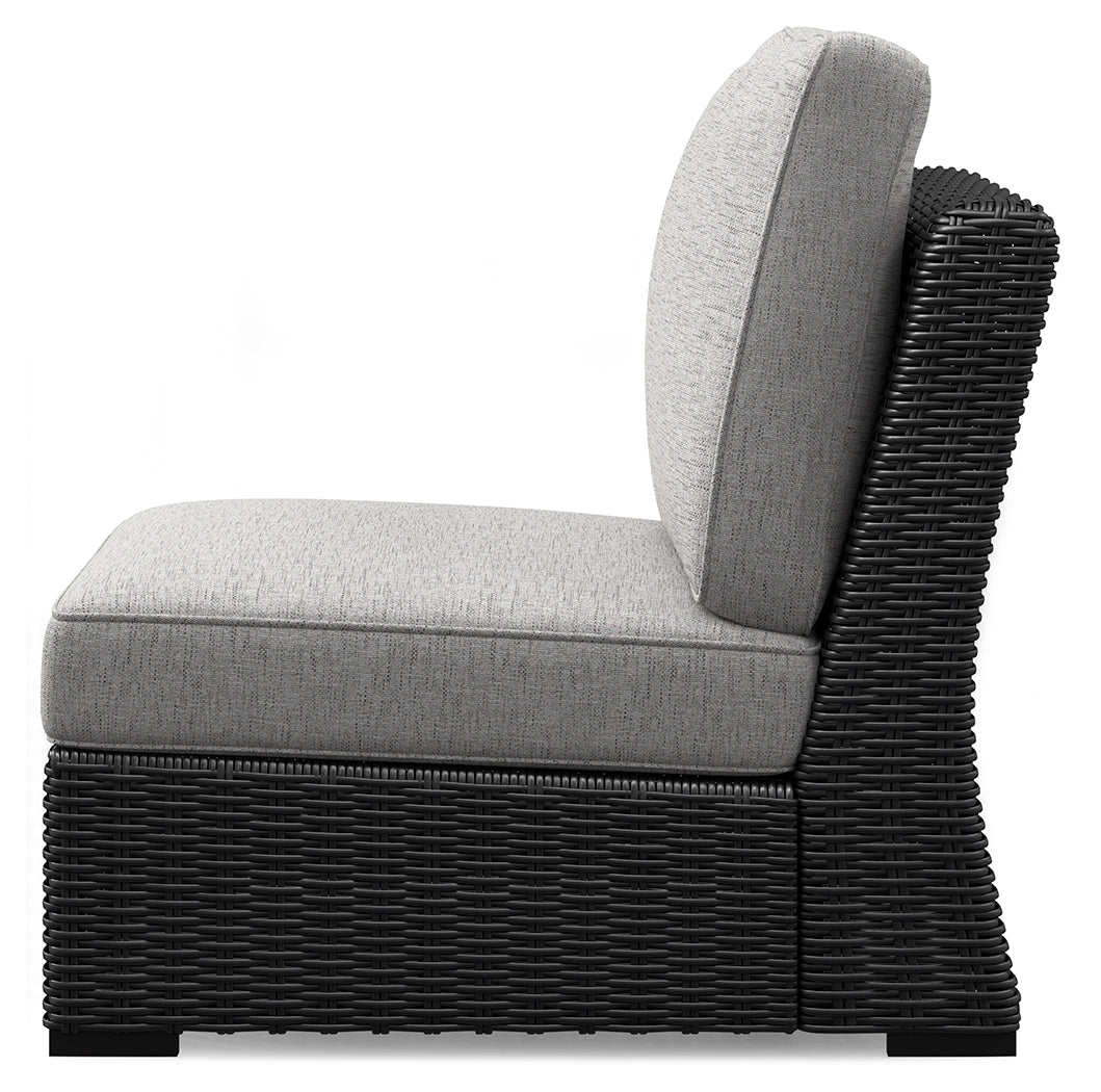 Beachcroft Black/Light Gray Outdoor Armless Chair with Cushion from Ashley - Luna Furniture