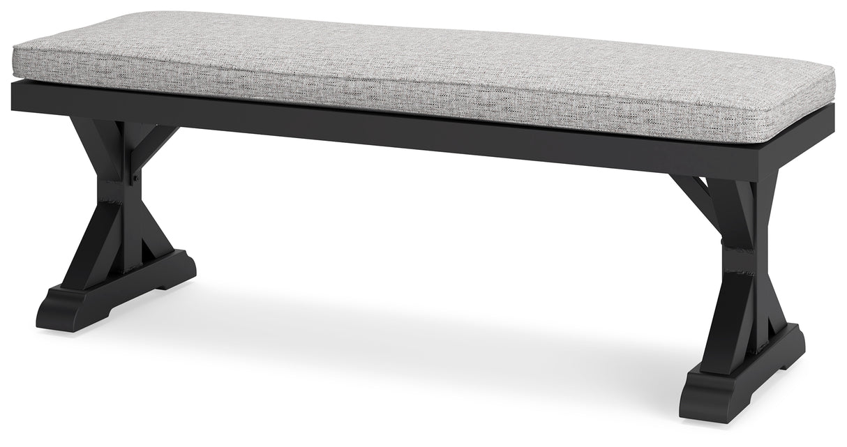 Beachcroft Black/Light Gray Outdoor Bench with Cushion from Ashley - Luna Furniture