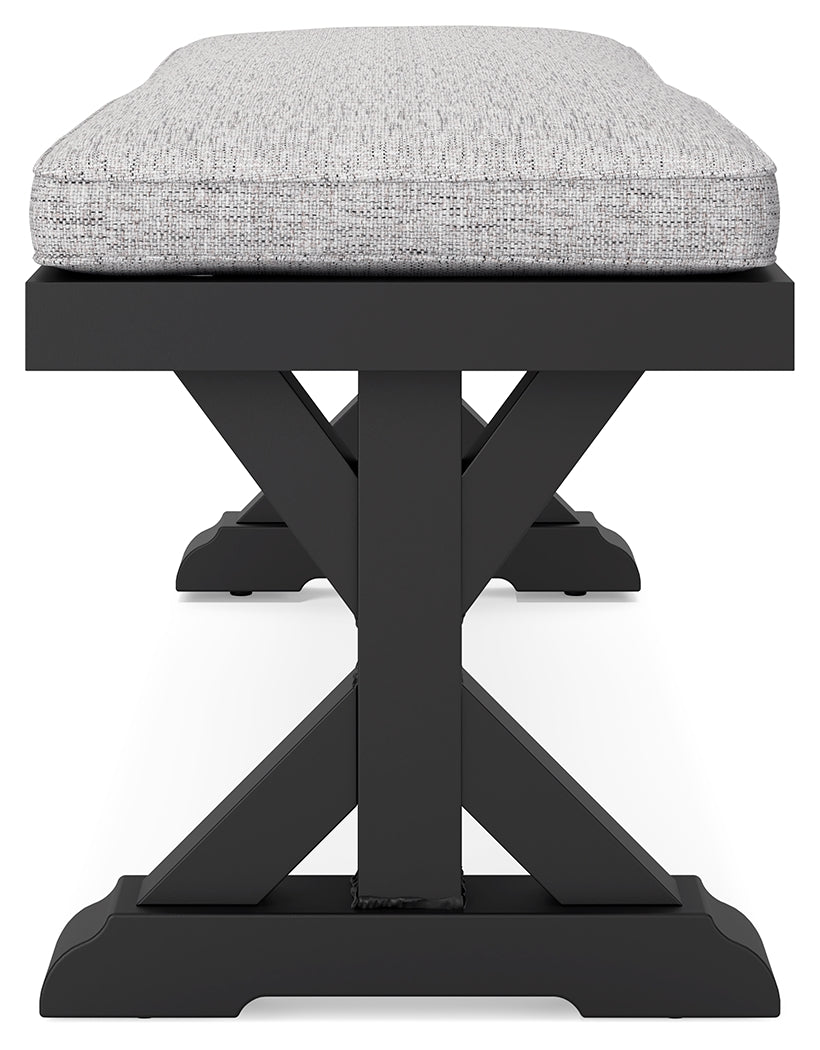 Beachcroft Black/Light Gray Outdoor Bench with Cushion from Ashley - Luna Furniture