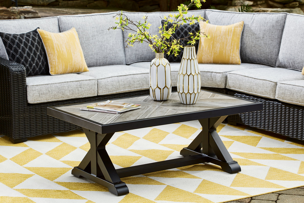 Beachcroft Black/Light Gray Outdoor Coffee Table from Ashley - Luna Furniture