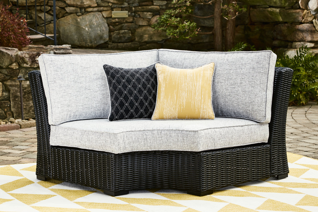 Beachcroft Black/Light Gray Outdoor Curved Corner Chair with Cushion from Ashley - Luna Furniture