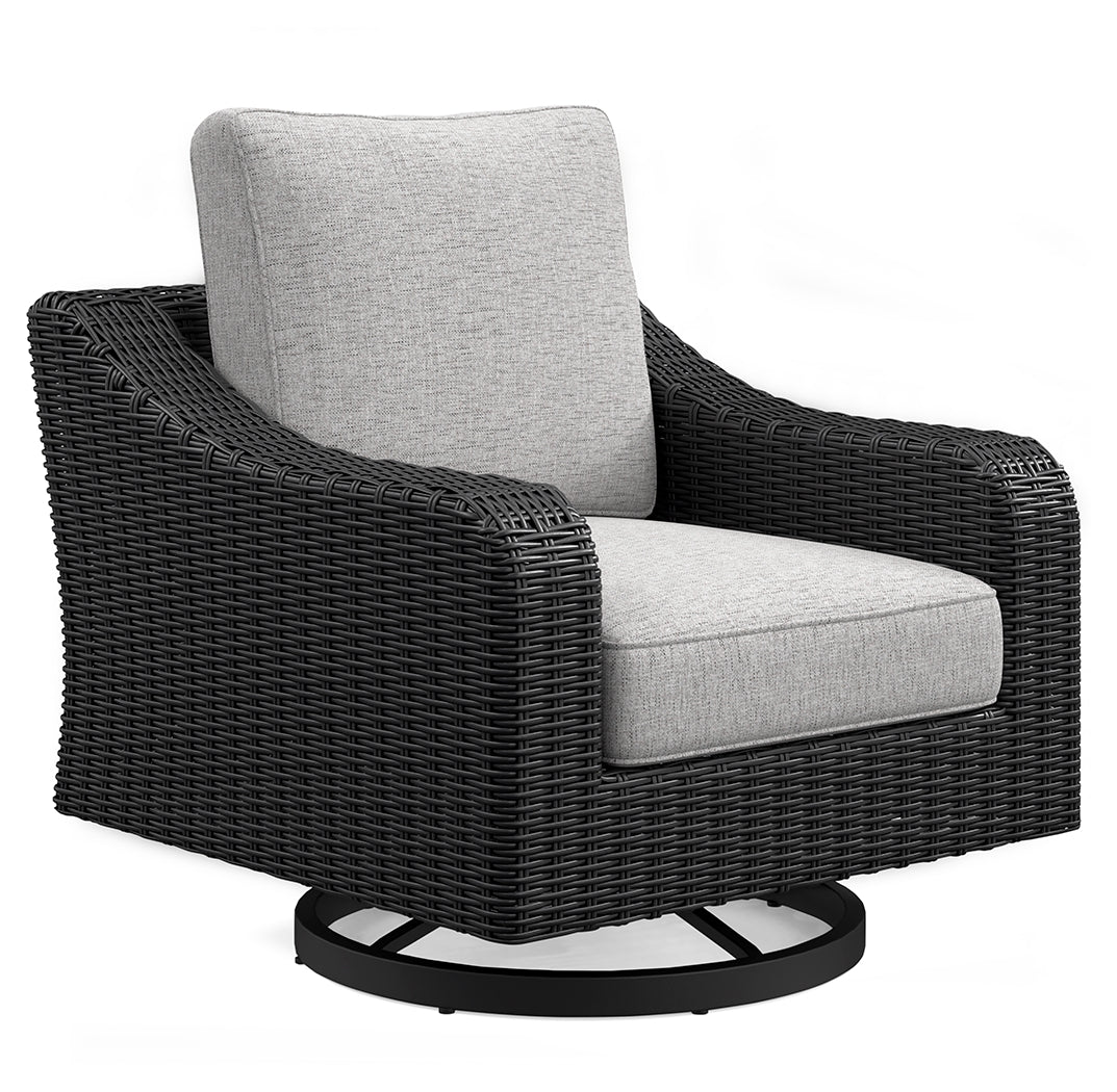 Beachcroft Black/Light Gray Outdoor Swivel Lounge with Cushion from Ashley - Luna Furniture