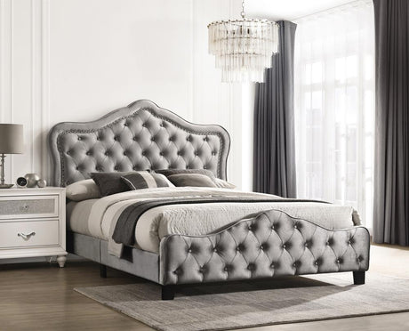 Bella Upholstered Tufted Panel Bed Grey - 315871KW - Luna Furniture