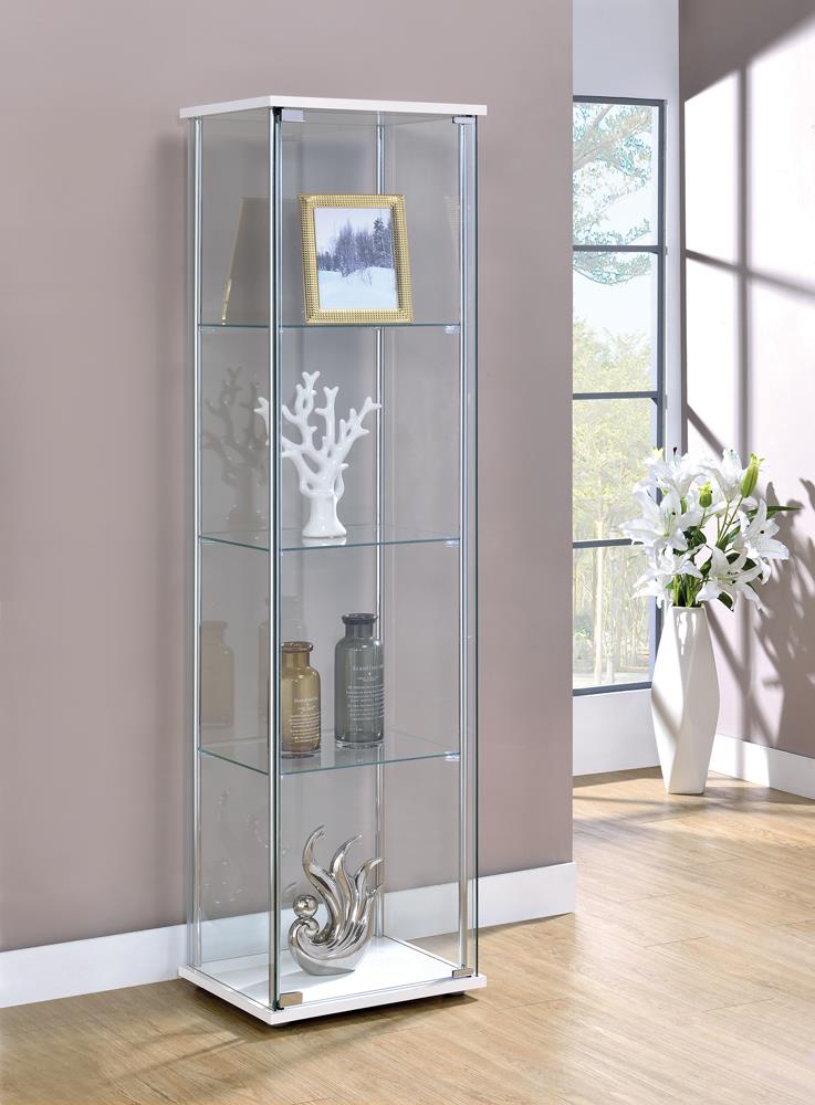 Bellatrix White and Clear Rectangular 4-Shelf Curio Cabinet from Coaster - Luna Furniture