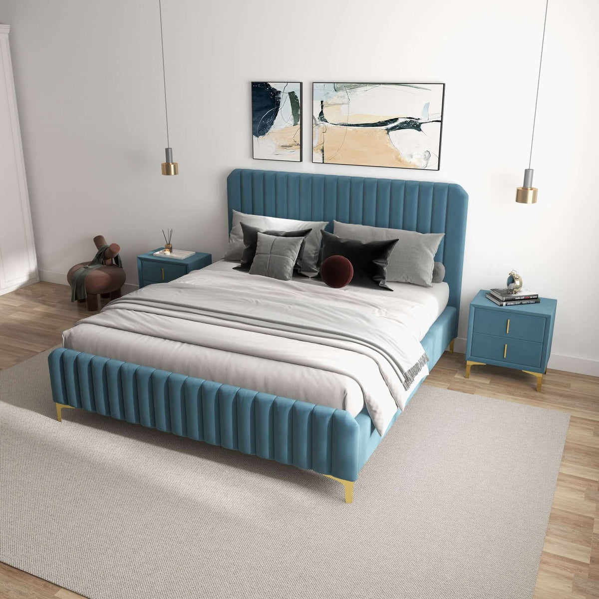 Bethany Velvet Upholstered Platform Bed Queen / Grey from Ashcroft Furniture - Luna Furniture