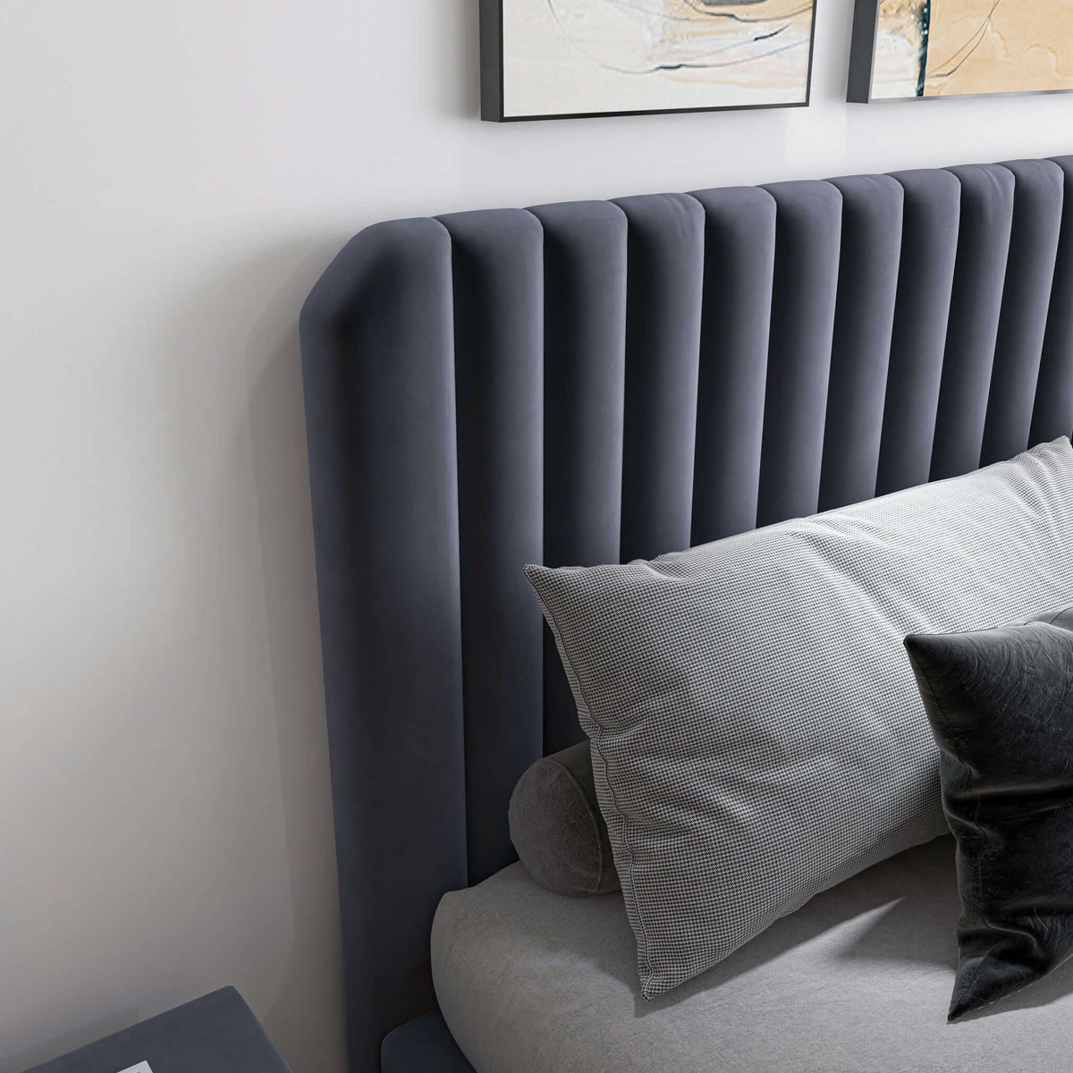Bethany Velvet Upholstered Platform Bed Queen / Grey from Ashcroft Furniture - Luna Furniture