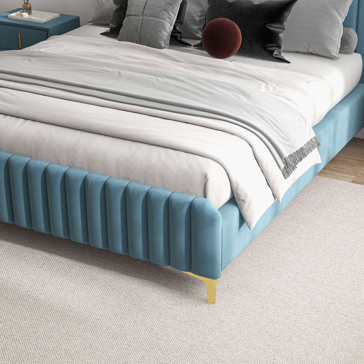 Bethany Velvet Upholstered Platform Bed Queen / Grey from Ashcroft Furniture - Luna Furniture