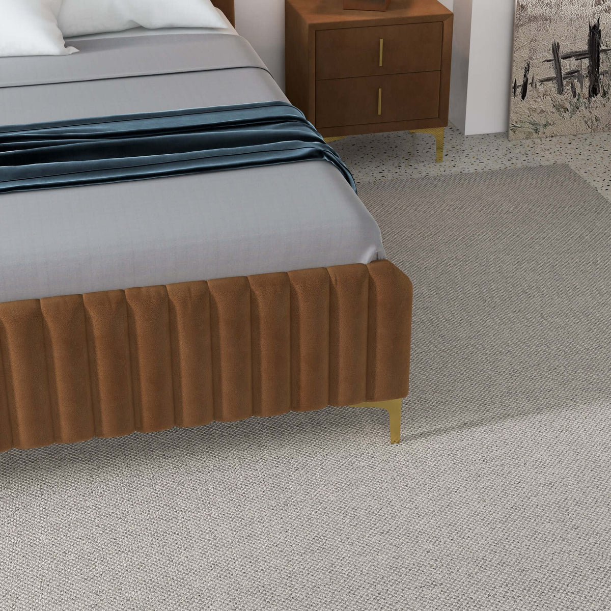 Bethany Velvet Upholstered Platform Bed Queen / Grey from Ashcroft Furniture - Luna Furniture