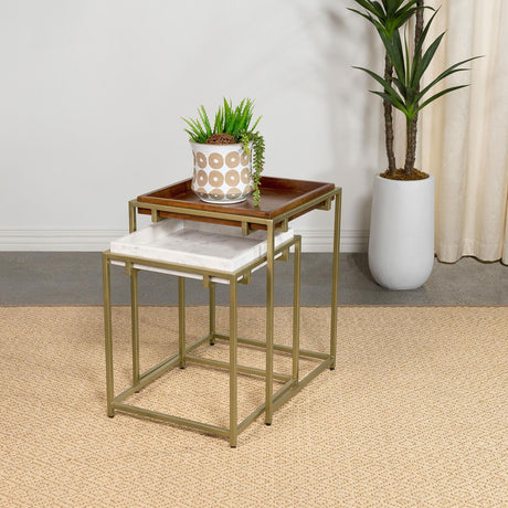 Bolden 2-Piece Square Nesting Table With Recessed Top Gold - 936172 - Luna Furniture