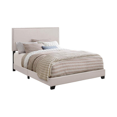 Boyd California King Upholstered Bed with Nailhead Trim Ivory - 350051KW - Luna Furniture