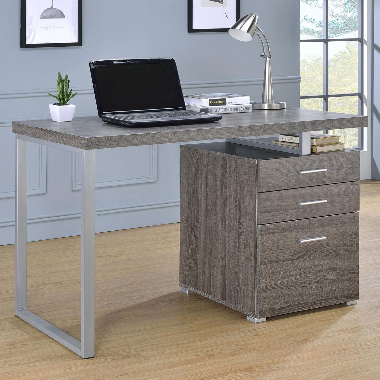 Brennan Weathered Gray 3-Drawer Office Desk from Coaster - Luna Furniture