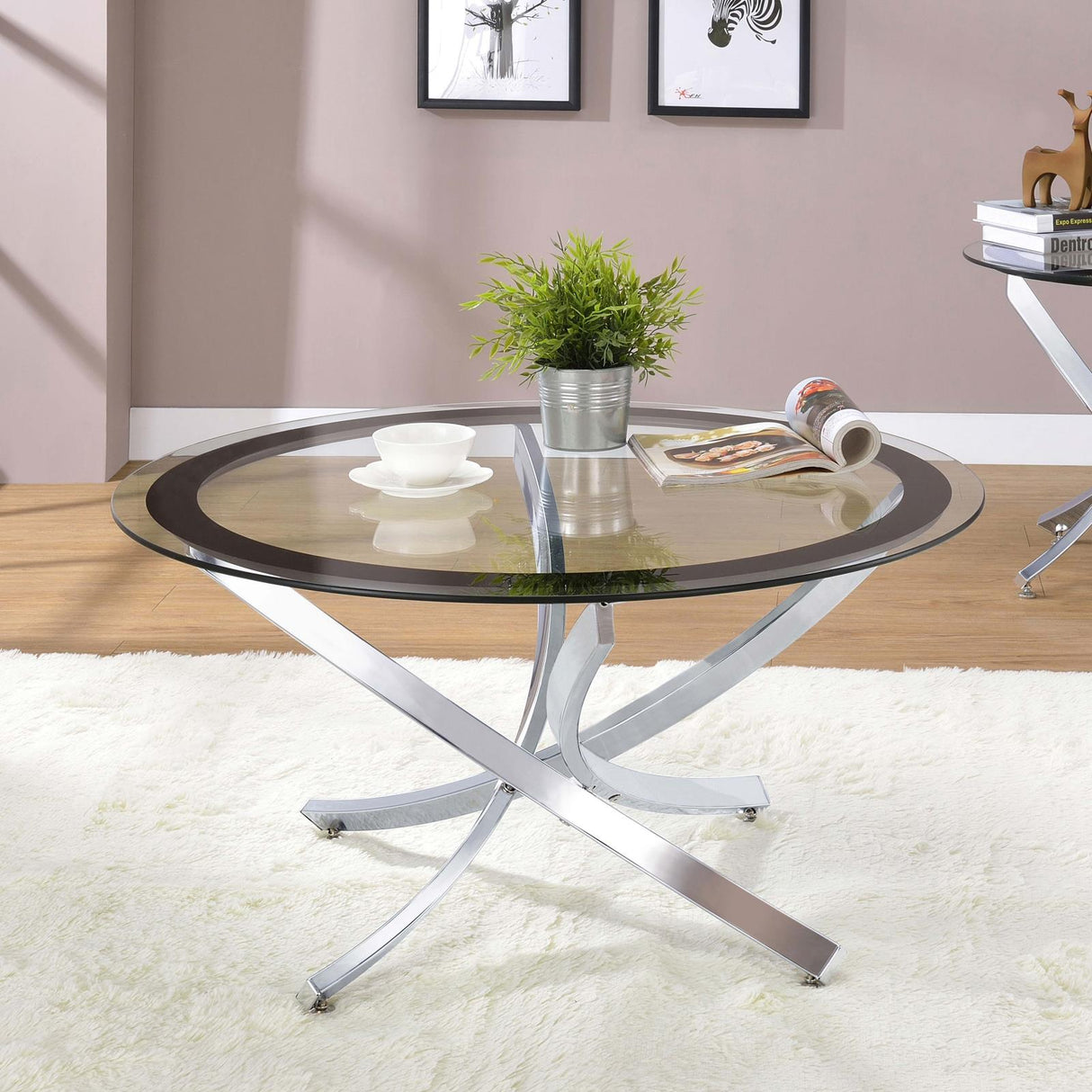 Brooke Chrome and Black Glass Top Coffee Table from Coaster - Luna Furniture